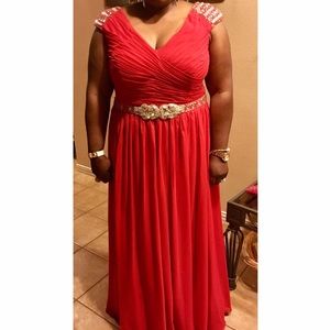 A line chiffon gown with crystals and beading